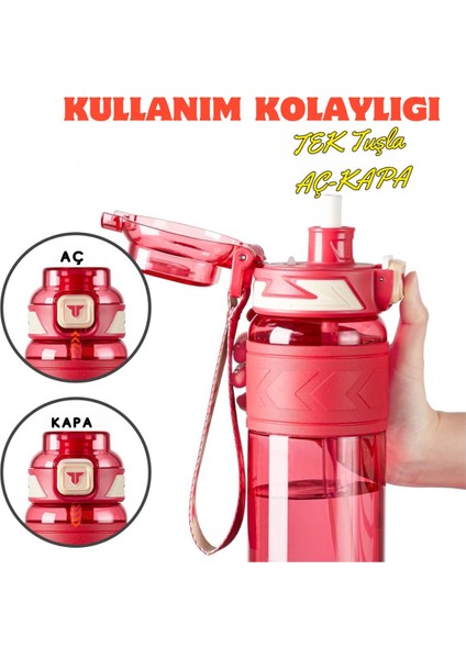 600ml Ölçülü Tritan Spor Matara, Pipetli ve Pipetsiz Kullanıma Uygun, Pembe