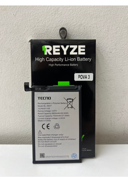 Reyze Tecno Pova 3 BL-68AT Batarya