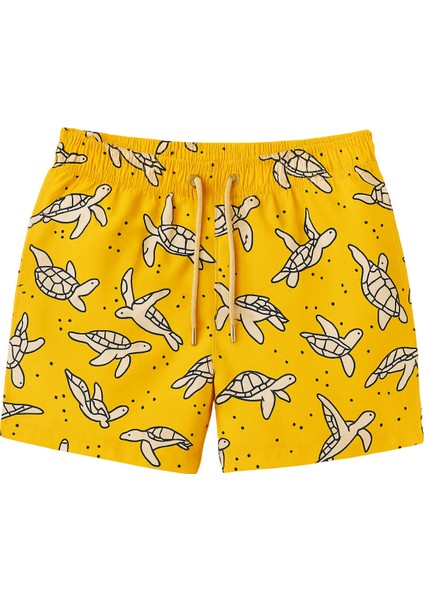 Erkek Lemon Party Kaplumbağa Desenli Deniz Şortu Sarı
