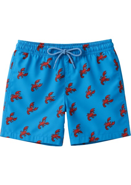 Erkek Istakoz Desenli Deniz Şortu Mavi