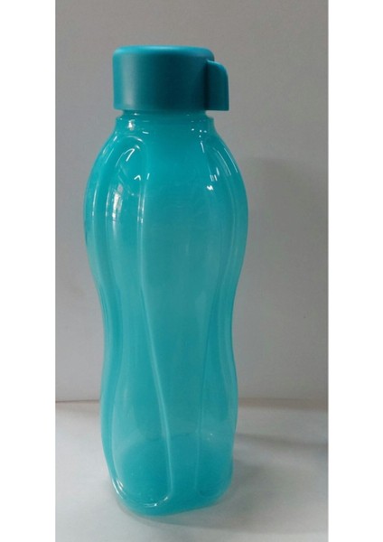 1 litrelik mavi plastik şişe suluk, dayanıklı ve şık tasarım.