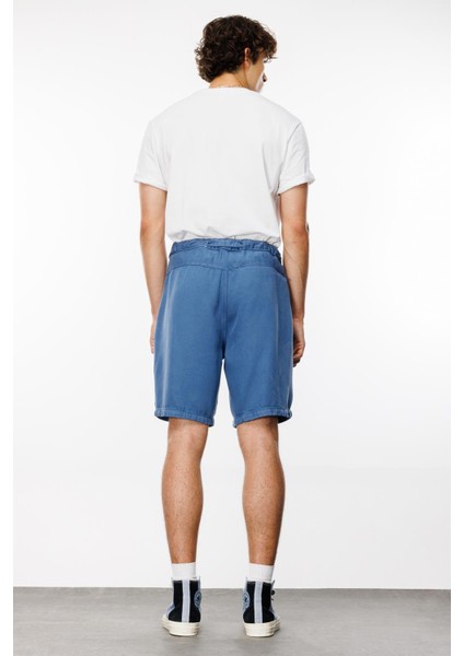 Tıger Rahat Fit Kemerli Tencel Mavi Erkek Şort