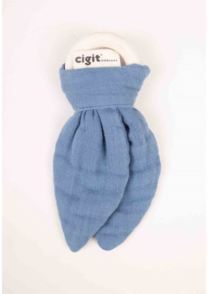 Ahşap Müslin Kumaştan Diş Kaşıyıcı Indigo Mavi