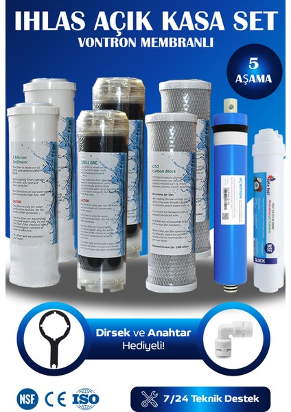 İhlas Su Arıtma Cihazı Uyumlu 5 Aşama Yıllık Filtre Seti (NSF ONAYLI VONTRON MEMBRAN)