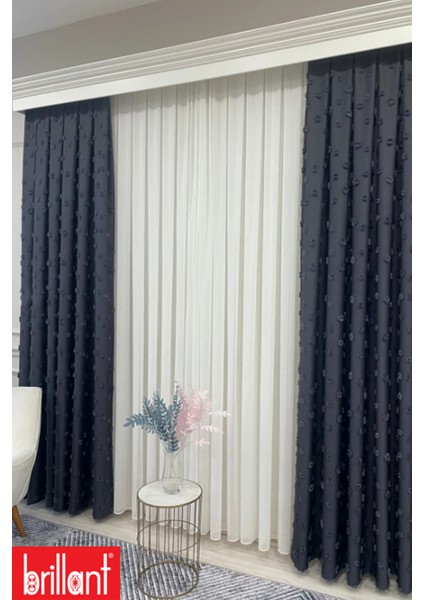 Fon Perde Antrasit Pufy Brillant Püsküllü, Ponponlu, Saçaklı Fon Perde Sık Pileli Keten Pano Fon indirimleri