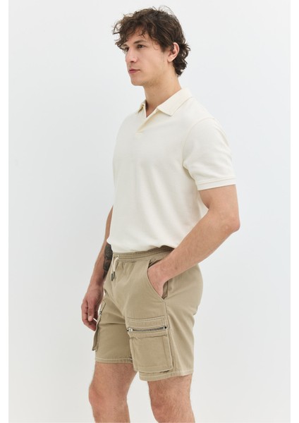Regular Fit Lastik Bel Fermuarlı Cep Detaylı Haki / Camel Erkek Şort fırsatları