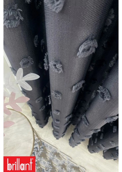 Fon Perde Antrasit Pufy Brillant Püsküllü, Ponponlu, Saçaklı Fon Perde Sık Pileli Keten Pano Fon fiyatları