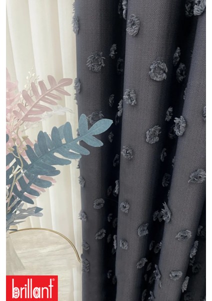 Fon Perde Antrasit Pufy Brillant Püsküllü, Ponponlu, Saçaklı Fon Perde Sık Pileli Keten Pano Fon modelleri