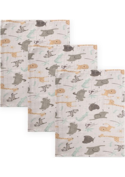 Üçlü Müslin Ağız Bezi 20X30 cm Hayvan Baskılı