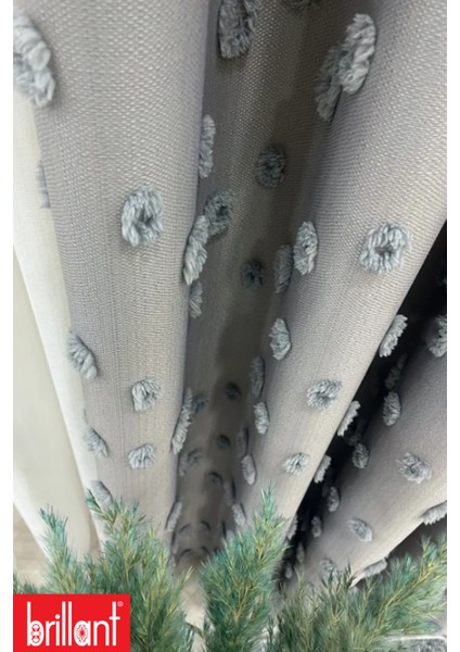 Fon Perde Gri Pufy Brillant Püsküllü, Ponponlu, Saçaklı Fon Perde Sık Pileli Keten Pano Fon fiyatları