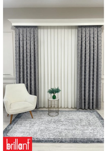 Fon Perde Gri Pufy Brillant Püsküllü, Ponponlu, Saçaklı Fon Perde Sık Pileli Keten Pano Fon indirimleri