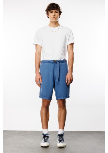 Tıger Rahat Fit Kemerli Tencel Mavi Erkek Şort