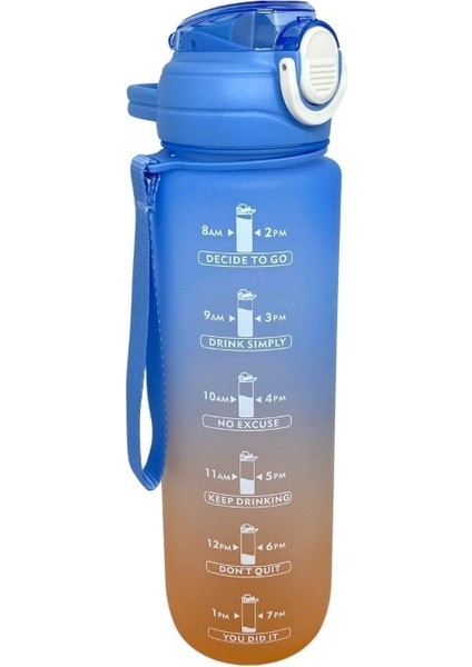 Çift Renkli 1000ml Plastik Matara, Pipetli, Şık ve Tasarım, Motivasyon Dolu