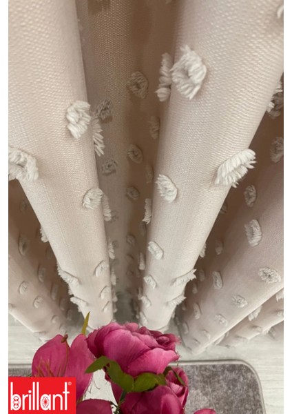 Fon Perde Bej Pufy Brillant Püsküllü, Ponponlu, Saçaklı Fon Perde Sık Pileli Keten Pano Fon fiyatları