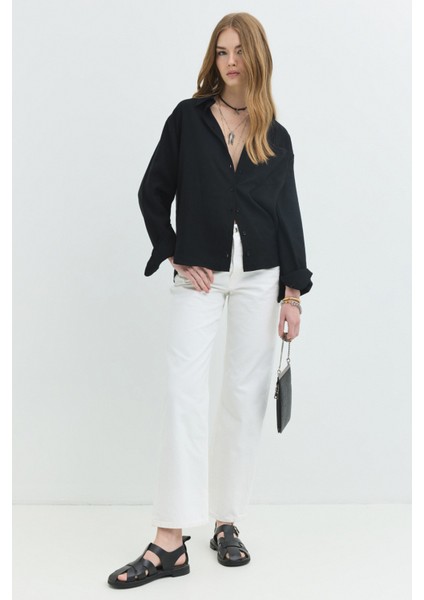 Tencel Regular Fit Siyah Kadın Gömlek