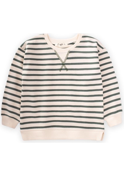 Çizgili Karyoka Detaylı Mevsimlik Sweat Haki Yeşil