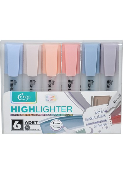 6lı Fosforlu Kalem Cream Renkler CGO804