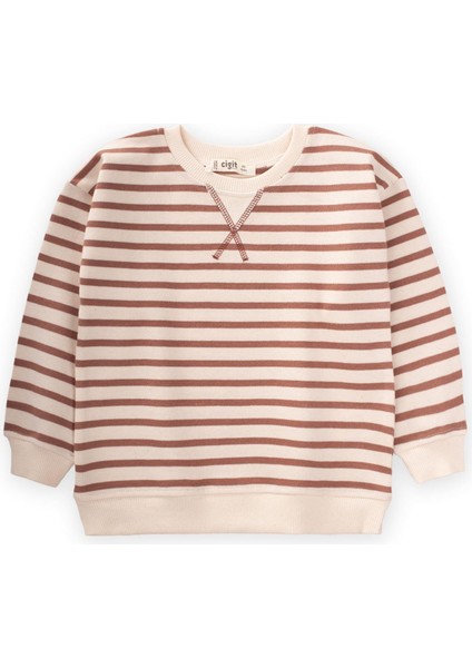 Çizgili Karyoka Detaylı Mevsimlik Sweat Kahve