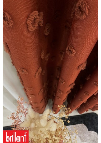 Fon Perde Kiremit Pufy Brillant Püsküllü, Ponponlu, Saçaklı Fon Perde Sık Pileli Keten Pano Fon fiyatları