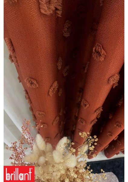 Fon Perde Kiremit Pufy Brillant Püsküllü, Ponponlu, Saçaklı Fon Perde Sık Pileli Keten Pano Fon fırsatları