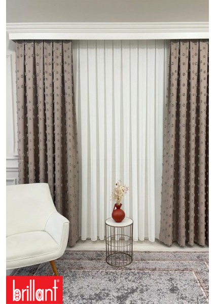 Fon Perde Vizon Pufy Brillant Püsküllü, Ponponlu, Saçaklı Fon Perde Sık Pileli Keten Pano Fon fırsatları