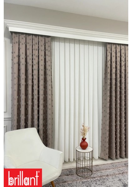 Fon Perde Vizon Pufy Brillant Püsküllü, Ponponlu, Saçaklı Fon Perde Sık Pileli Keten Pano Fon indirimleri