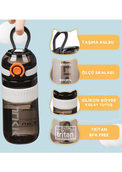 550ml Siyah Spor Matara, Kilitli Kapak ve Taşıma Kulpu ile Hafif ve