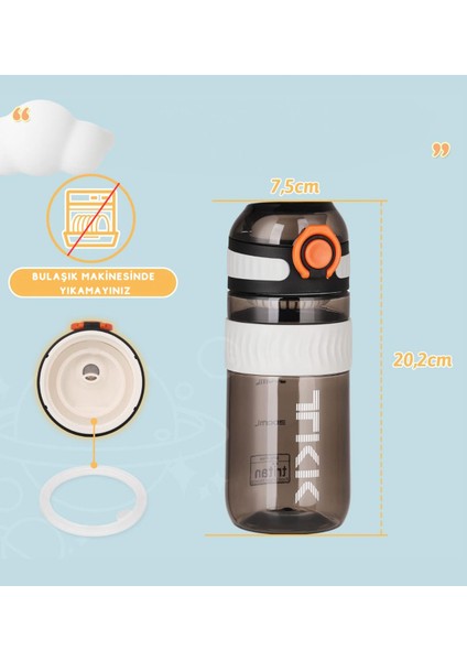 550ml Siyah Spor Matara, Kilitli Kapak ve Taşıma Kulpu ile Hafif ve