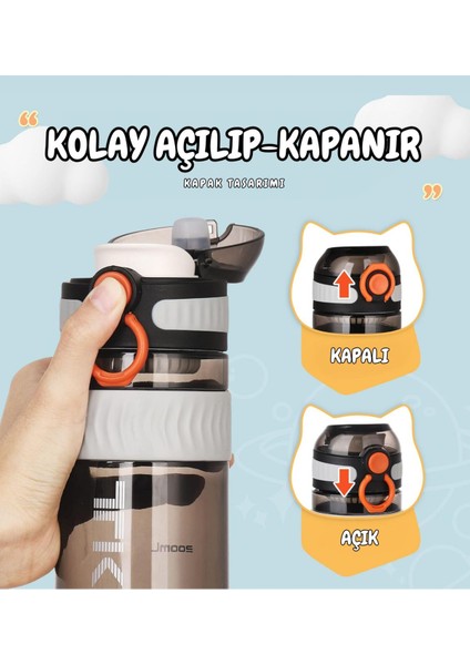 550ml Siyah Spor Matara, Kilitli Kapak ve Taşıma Kulpu ile Hafif ve