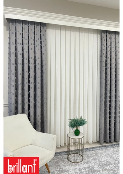 Fon Perde Gri Pufy Brillant Püsküllü, Ponponlu, Saçaklı Fon Perde Sık Pileli Keten Pano Fon fırsatları