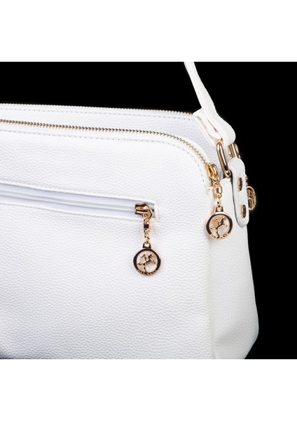 Kadın Çapraz Yumuşak Deri Çıtçıtlı Üç Bölmeli Çanta Beyaz Lopez indirimleri