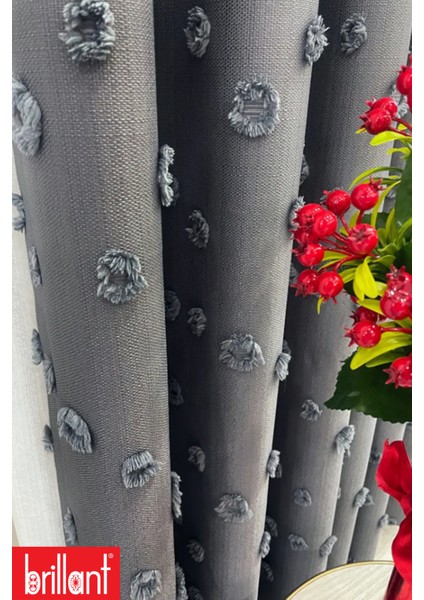 Fon Perde Koyu Gri Pufy Brillant Püsküllü, Ponponlu, Saçaklı Fon Perde Sık Pileli Keten Pano Fon fiyatları