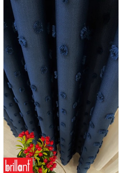 Fon Perde Lacivert Pufy Brillant Püsküllü, Ponponlu, Saçaklı Fon Perde Sık Pileli Keten Pano Fon fiyatları