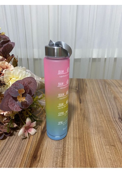 Renkli motivasyonel su matarası, enerji ve canlılık dolu tasarım, 600 ml, plastik