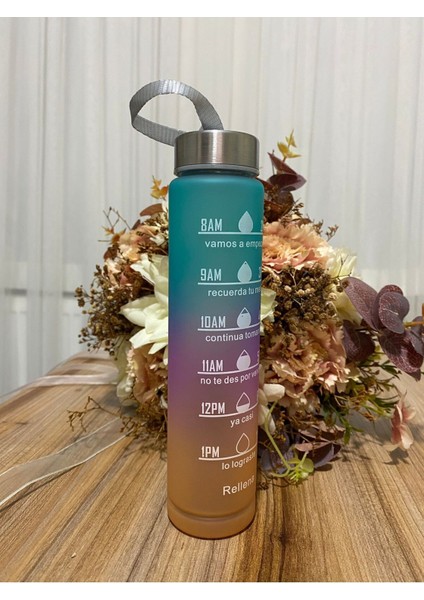 Renkli motivasyonel su matarası, enerji ve canlılık dolu tasarım, 600 ml, plastik modelleri