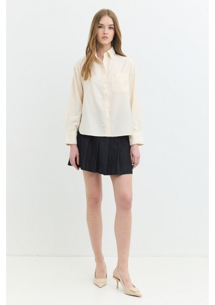 Regular Fit Tencel Krem / Ekru Kadın Gömlek