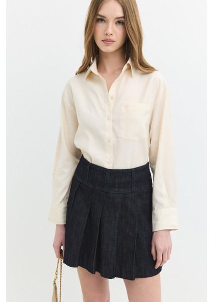 Regular Fit Tencel Krem / Ekru Kadın Gömlek