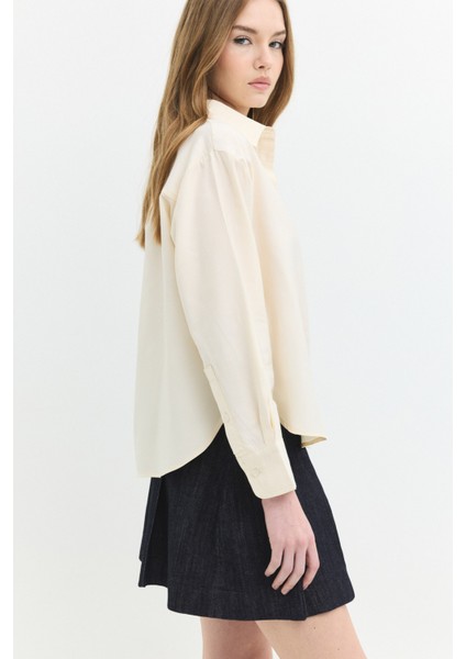 Regular Fit Tencel Krem / Ekru Kadın Gömlek