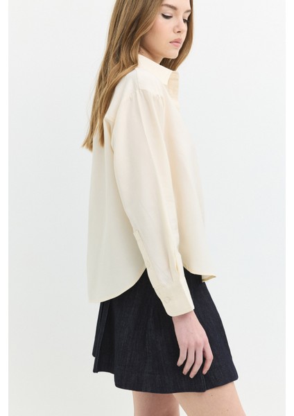 Regular Fit Tencel Krem / Ekru Kadın Gömlek
