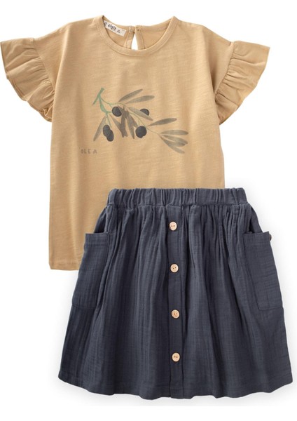 Zeytin Baskılı Organic Etekli Takım 3-10 Yaş Kavun fiyatları