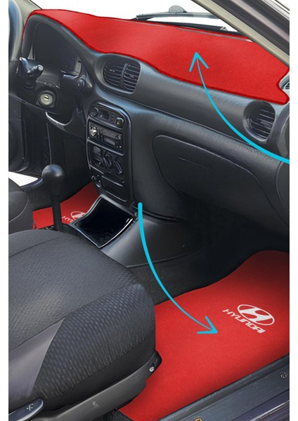 Hyundai Accent Yumurta Kasa Nakışlı 5 Parça Kırmızı Araç Oto Halı Paspas | Torpido Koruma Halısı