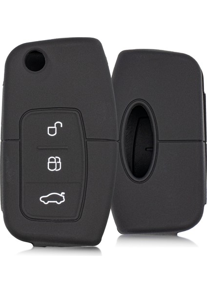 Courier Focus Fiesta 3 Buton Sustalı Silikon Anahtar Kılıfı - Siyah