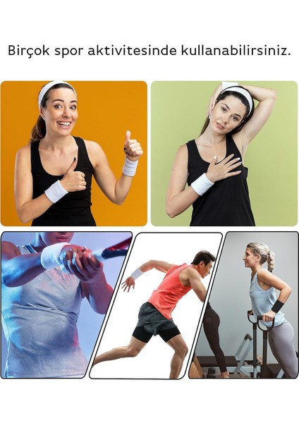 Yumuşak Su Emici Sporcu Bileklik, Beyaz, Çok Amaçlı, Unisex, Renkli, Hafif, Kaliteli