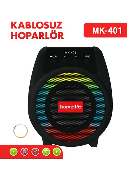 MK-401 Rgb LED Işıklı Kablosuz Hoparlör Fm/usb/aux / Mikrofon Destekli