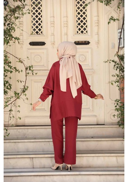 Düğmeli Bordo Tesettür Ikili Takım 67751BR modelleri