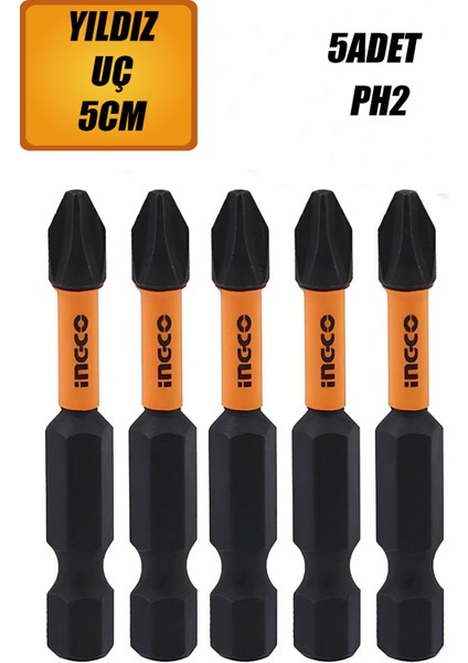 5 Adet Wq Mıknatıslı Matkap Bits Uç Ph2 50 mm Vida Sökme 5 cm Yıldız Matkap Vidalama Ucu S2 Çeliği