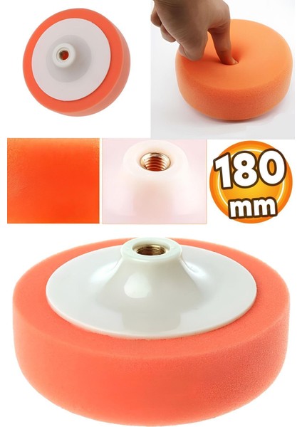 180 mm Oto Araç Araba Pasta Cila Polisaj Süngeri Zımpara Tabanlı Turuncu Parlatma Pedi M14