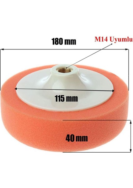 180 mm Oto Araç Araba Pasta Cila Polisaj Süngeri Zımpara Tabanlı Turuncu Parlatma Pedi M14 modelleri