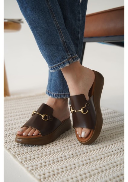 Nelly Premium Acı Kahve Hakiki Deri Terlik modelleri