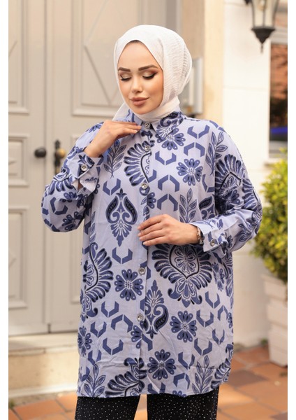Desenli Lila Tesettür Tunik 20420LILA